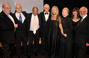(From left) Larry Gelbart, Norman Lear, Quincy Jones, ASCAP Founders Award honoree Alan Bergman, Barbra Streisand, ASCAP Founders Award honoree Marilyn Bergman, Lari White and Norman Jewison (photo by Lester Cohen/Wireimage.com courtesy of ASCAP)