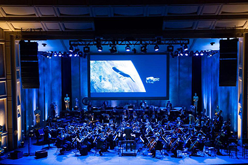 Joseph Trapanese conducting Steven Price's suite from \'Gravity\' during The Oscar Concert at UCLA Royce Hall.