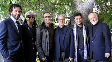 (Left to right) Bret McKenzie, Siedah Garrett, Alberto Iglesias, Howard Shore, Ludovic Bource and John Williams. (photograph by Marilee Bradford)