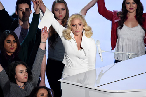 Lady Gaga performs 'Til it Happens to You,' an anthem for college campus rape survivors which she co-wrote with Diane Warren.  (Photo by Kevin Winter/Getty Images)