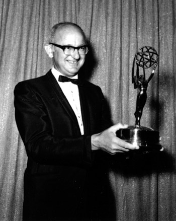 Hagen accepting an Emmy Award for I Spy in 1968.