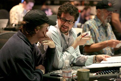 Michael Giacchino (center) during scoring session for Ratatouille