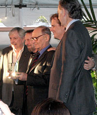 (Left to right) Arthur Hamilton, Charles Bernstein, Ennio Morricone, Dan Foliart, Bruce Broughton