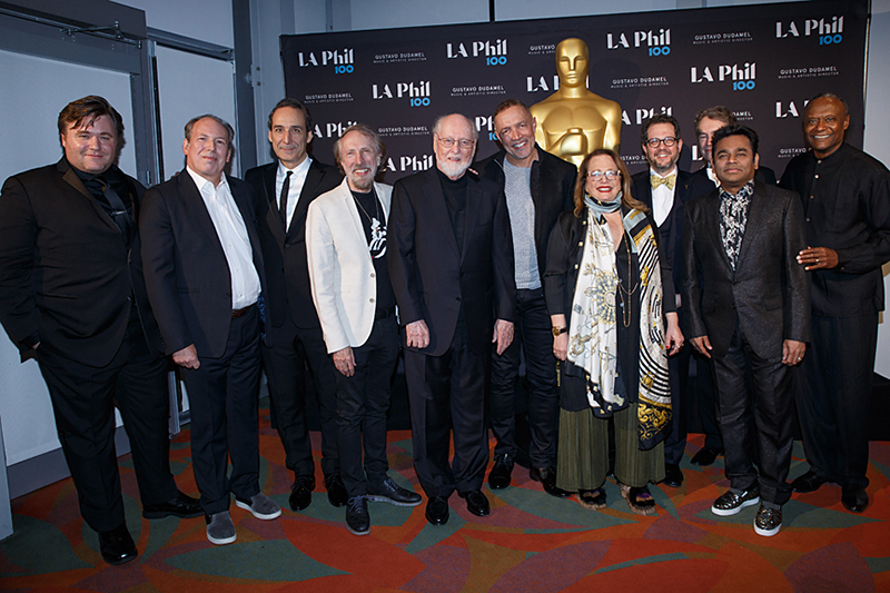 (From left) Benjamin Wallfisch, Hans Zimmer, Alexandre Desplat, Charles Bernstein, John Williams, Michael Abels, Laura Karpman, Michael Giacchino, Carter Burwell, A.R. Rahman, and Thomas Wilkins.