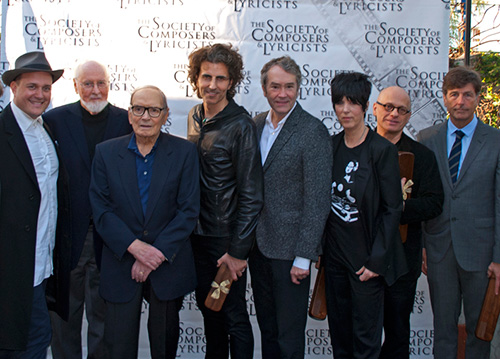 (Left to right) J. Ralph, John Williams, Ennio Morricone, Stephan Moccio, Carter Burwell, Diane Warren, David Lang, Thomas Newman (Photo by Marilee Bradford)